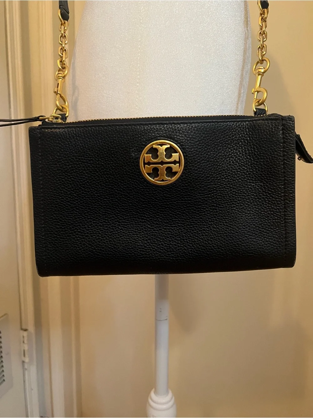 Tory Burch Black Leather Crossbody with Gold Hardware